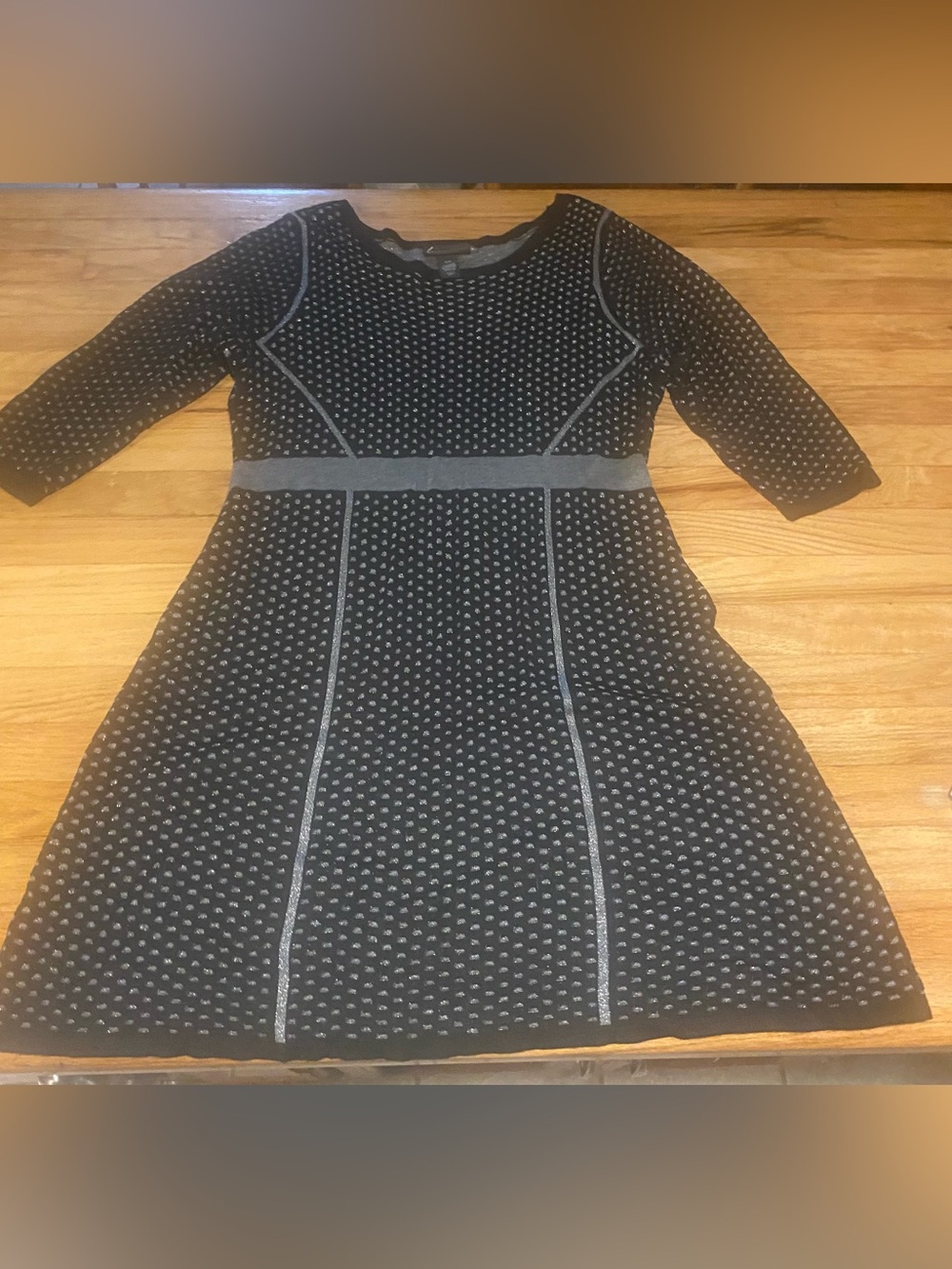Lane Bryant Black and Gray Long Sleeve Fit-and-Flare Dress